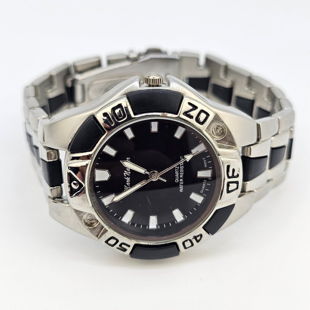 Mark Naimer Men's Watch 40MM Black Dial Gray‎ Black Bracelet Band 8" New Battery